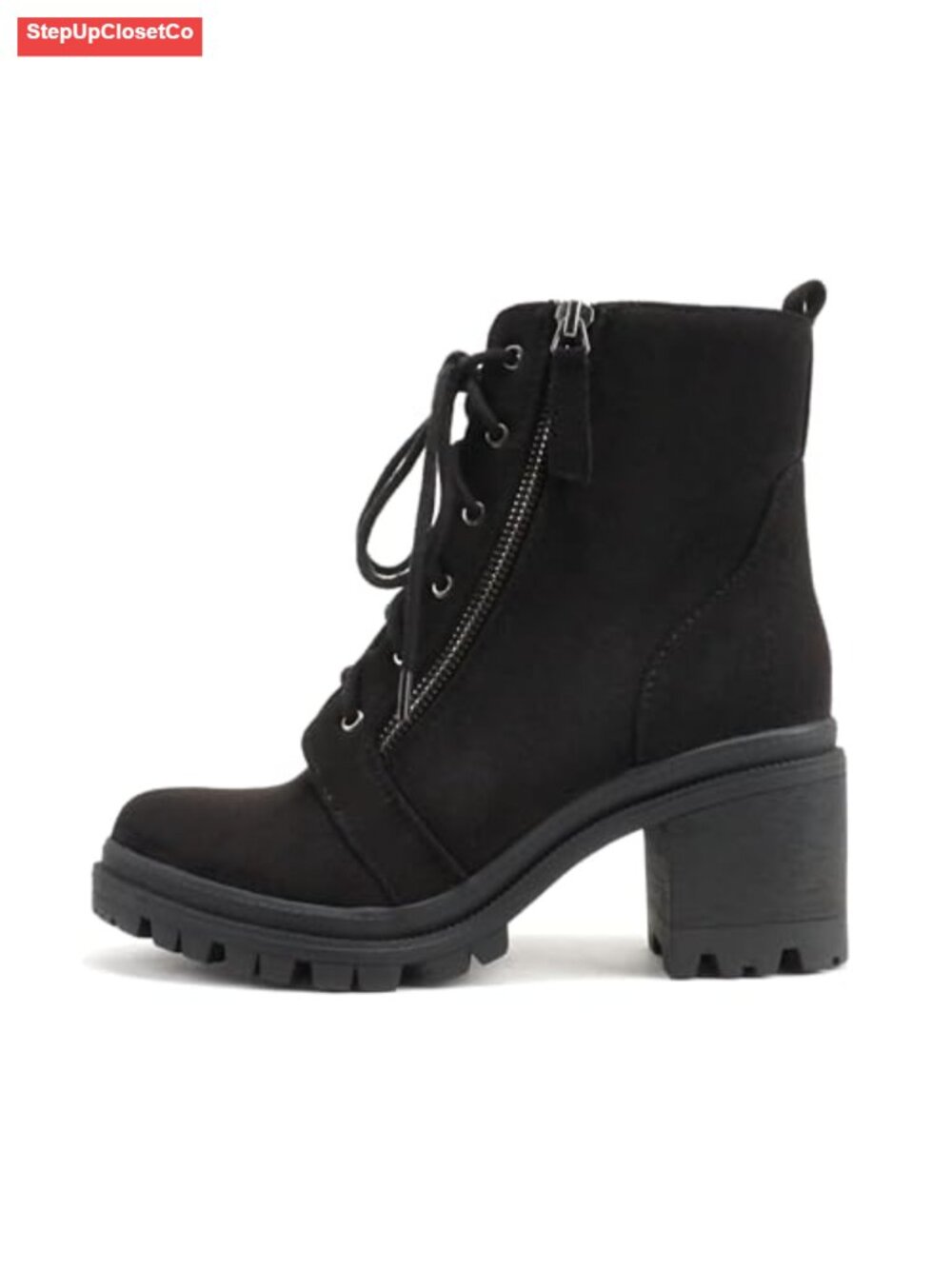 Faux Leather Lace Up High Chunky Heel Ankle Booties Combat Boots
